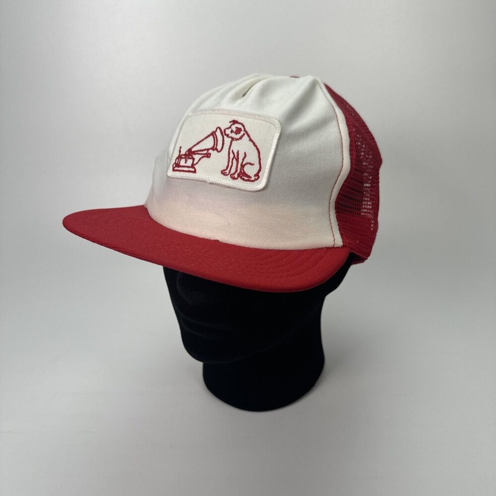 Vintage RCA Victrola Truckers Hat Mesh Snapback Red White Baseball Cap VTG USA